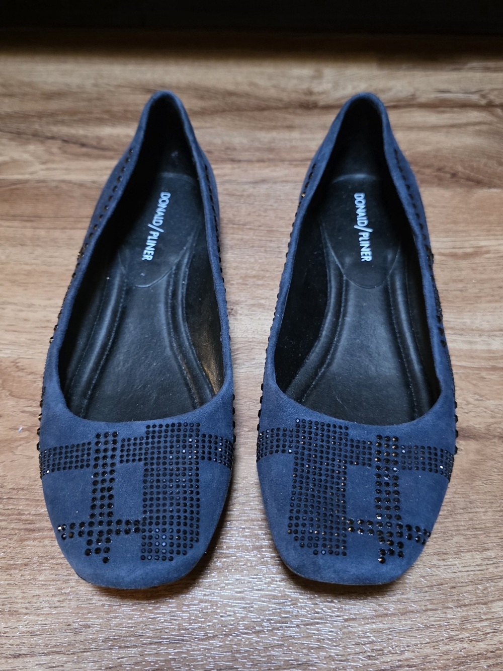 Donald Pliner Navy Suede Rhinestone Embellished Ballet Flats
